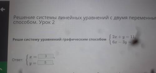 Реши систему уравнений графическим х+у=11 6х-3у=3​