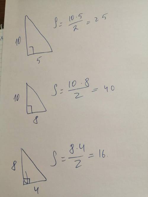 5. Вычисли площадь прямоугольных треугольников. 4 см10 см8 см5см4 см2 см.10 см8 см​