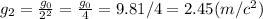 g_{2} =\frac{g_{0} }{2^{2} }=\frac{g_{0} }{4} =9.81/4=2.45 (m/c^{2})