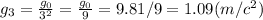 g_{3} =\frac{g_{0} }{3^{2} }=\frac{g_{0} }{9} =9.81/9=1.09 (m/c^{2})