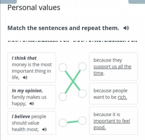 Personal values Match the sentences and repeat them. 1)I think that money is the most importantthing