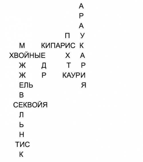 Нужно составить кроссворд с 7-10 словами про хвойные растения,