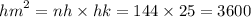 {hm}^{2} = nh \times hk = 144 \times 25 = 3600