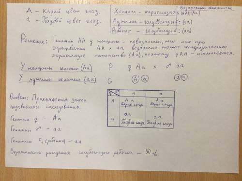⦁ У женщины с карими глазами и мужчины с голубыми глазами родился голубоглазый ребенок. Карий цвет г