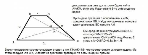 Основание AD трапеции ABCD в три раза большеоснования BC, точка M – середина боковой стороны CD.На о