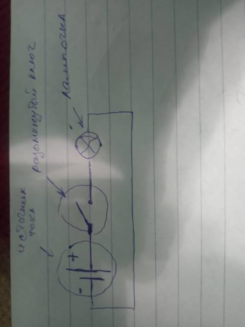 Ход работы: - Начертите схему электрической цепи, содержащей источник тока, ключ, лампочку и соедини