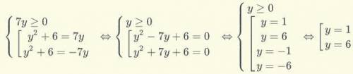 Реши уравнение |y^2+6|=7y в ответе запиши наибольший корень уравнения С РЕШЕНИЕМ!ЕСЛИ ИНАЧЕ,ТО БАН