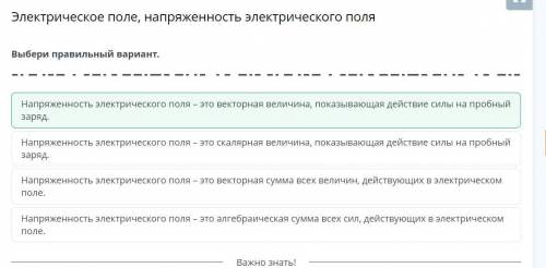 Напряженность электрического поля – это алгебраическая сумма всех сил, действующих в электрическом п