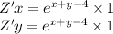 Z'x = {e}^{x + y - 4} \times 1 \\ Z'y = {e}^{x + y - 4} \times 1