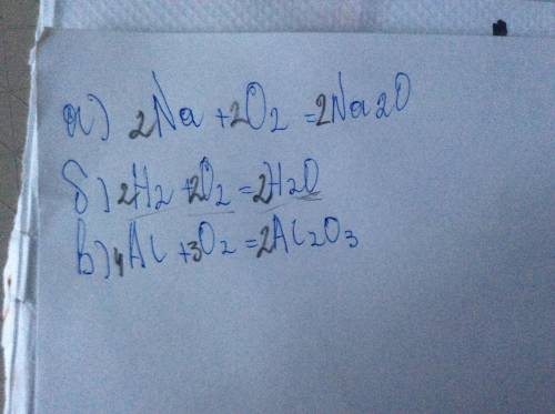 (Расставьте коэффициенты в уравнениях реакций: а) Na + O2 = Na2O б) H2 + O2 = H2O в) Al +O2 = Al2O3)