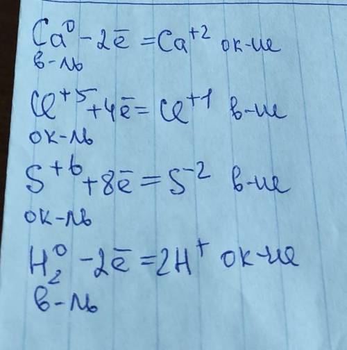 А __ Ca0 → __ Ca +2 Б __ Cl+5 → __ Cl +1 В __ S+6 → __ S--2 Г __ Н20 → __ Н+1