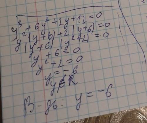 Розв'яжіть рівняння у^3 + 6у^2 + 2y + 12 = 0