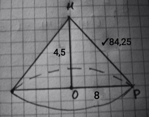 Длина окружности основания конуса равна 16πсм, высота конуса равна 4,5см. Вычислить объём конуса.