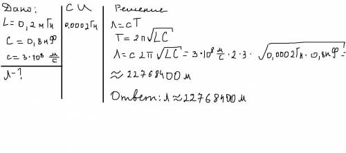 На какую длину волны (в м) настроен Колебательный контур, обладающий индуктивностью 0,2 мгни содержа
