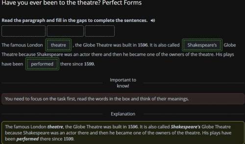 Read the paragraph and fill in the gaps to complete the sentences. 1) + Shakespeare's*** performedth