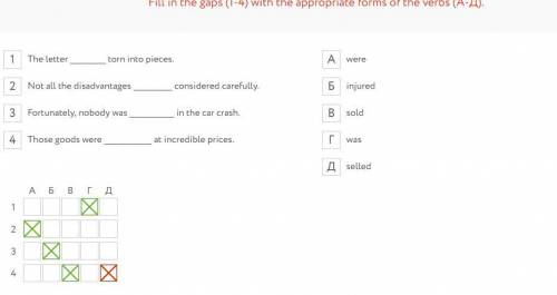 Fill in the gaps (1-4) with the appropriate forms of the verbs (A-Д). The letter torn into pieces. N