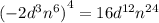 {( - 2 {d}^{3} {n}^{6} )}^{4} = 16 {d}^{12} {n}^{24}