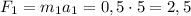 F_{1} = m_{1}a_{1} = 0,5\cdot 5 = 2,5