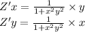 Z'x = \frac{1}{1 + {x}^{2} {y}^{2} } \times y \\ Z'y = \frac{1}{1 + {x}^{2} {y}^{2} } \times x