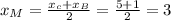 x_M = \frac{x_c+x_B}{2} = \frac{5+1}{2} = 3