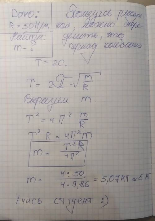 на пружине закреплена гирька совершающая свободные колебания. жесткость пружины 50 Н/м. Зависимость