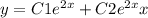 y = C1 {e}^{2x} + C2 {e}^{2x} x