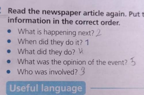 2. Read the newspaper article again. Put the information in the correct order.​