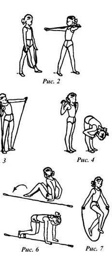 Упражнения со скакалкой (без прыжков) Не менее 5