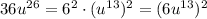 36u^{26}=6^2\cdot (u^{13})^2=(6u^{13})^2