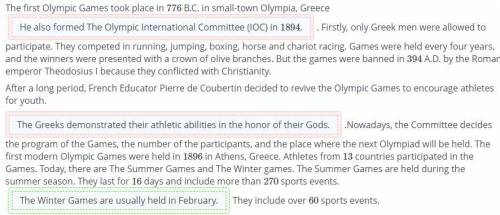 Read this extract from the text and drag the sentences to complete it. The first Olympic Games took