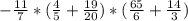 -\frac{11}{7} *(\frac{4}{5}+\frac{19}{20} )*(\frac{65}{6}+ \frac{14}{3} )