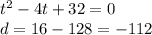 t^{2} - 4t + 32 = 0 \\ d = 16 - 128 = - 112