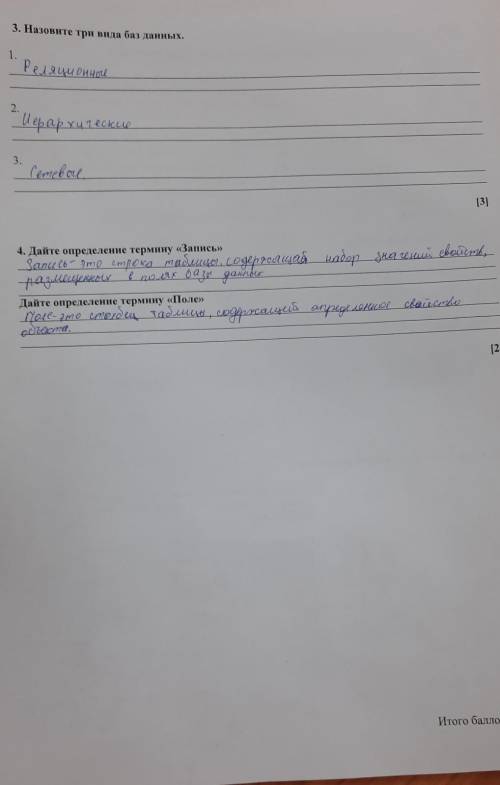 Определите типы данных в указанной таблице. Например ячейка Имя - тип данных текст *​