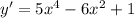 y' = 5 {x}^{4} - 6 {x}^{2} + 1