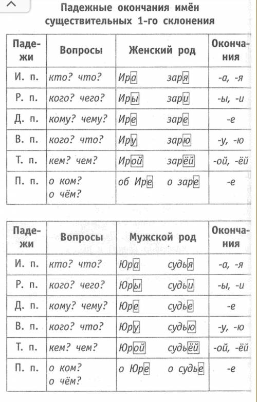 Падежные окончания имён существительных