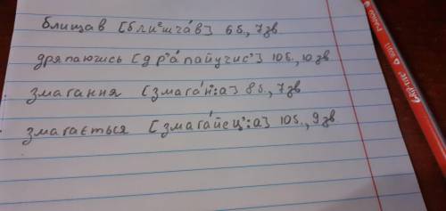 Зробіть фонетичний запис слів блищав, дряпаючись, змагання, змагається