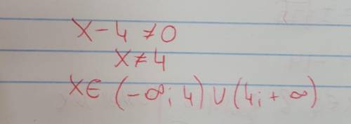 Найти область определения функции у=3/х-4 варианты ответов: от (-бесконеч до 4)U(4 до -бесконеч) (-