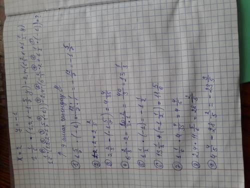 3. Упростите выражение и найдите его значение при х= 2, у= -1 (5 бл) 1 1/6∙(1,2х-1 5/7 у)-2,4∙(6 2/3