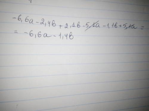 У меня соч пожайлуста Раскройте скобки и приведите подобные слагаемые – (6,6a + 2,4b) + (2,1b – 5,1a