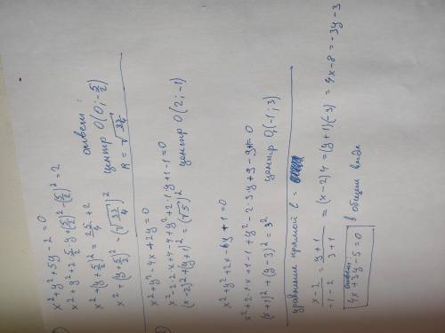 1 Задание. Найти координаты центра и радиус окружности x2+y2+5y-2=0.Написать уравнение окружности в