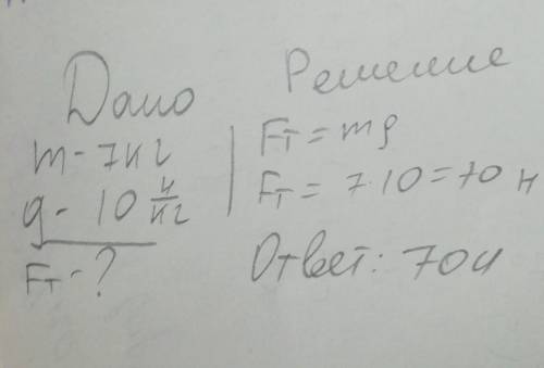 Найдите силу тяжести, действующую на груз массой 7 кг соч