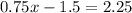 0.75x-1.5=2.25