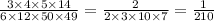 \frac{3 \times 4 \times 5 \times 14}{6 \times 12 \times 50 \times 49} = \frac{2}{2 \times 3 \times 10 \times7 } = \frac{1}{210}