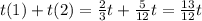 t(1) + t(2) = \frac{2}{3} t + \frac{5}{12} t = \frac{13}{12} t \\