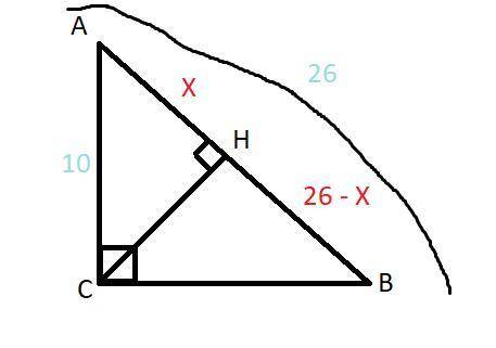 Треугольник ABC - прямоугольник AC = 10, AB=26, C=90° найти CA,CH,Sabc