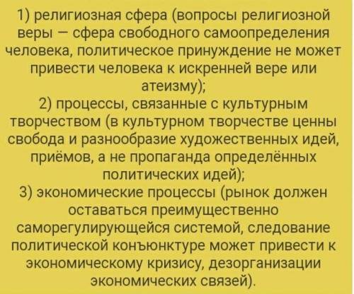 Какие сферы общественной жизни должны быть защищены от политического воздействия(примеры) ​