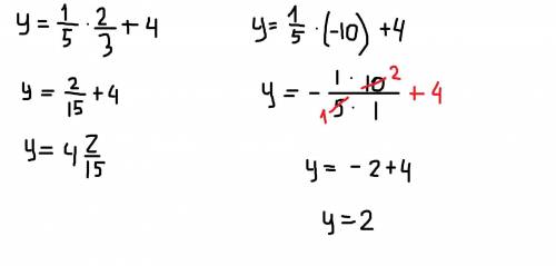 Найдите значение функции у=1/5х+4 если х=2/3;-10