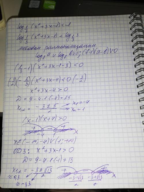 Log 1/3 (x² + 3x - 1) < - 1