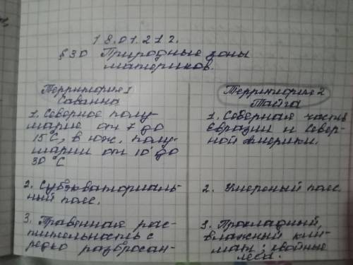 1. Сравните 1) природные зоны и 2) высотную поясность, расположен- ные на разных материках, по одном