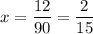 x=\dfrac{12}{90}=\dfrac{2}{15}